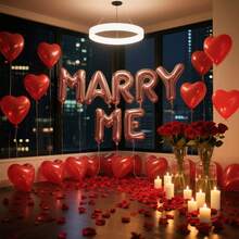 Bộ trang trí bóng bay "MARRY ME" (Cầu hôn) gồm 5/15/34/534 chiếc - Bóng bay chữ màu vàng hồng và hình trái tim màu đỏ, thích hợp cho tiệc cưới lãng mạn, tiệc Valentine, cầu hôn, tỏ tình, trang trí năm mới. - Nhiều màu - Xem 10