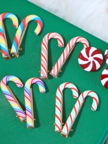 彩色拐杖糖圣诞DIY发夹，休闲可爱派对装饰发夹配饰，防滑圣诞发卡，女士装饰发夹，甜美卡通风格金属发夹，适用于刘海和侧发，彩色条纹和波点配饰，节日庆典发饰，头饰，发夹 - 彩色 - 查看 7