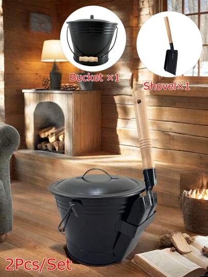 Ash Bucket Set With Lid And Shovel, Fireplace Tool Ash Bucket, Cleaning Ash Bucket For Stoves, Fire Pits, Fireplaces And Barbecues, Suitable For Winter Warmth - Fireplace Kit