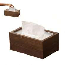 1pc Chinese Style Wooden Paper Towel Holder, Desk Tissue Box With Acrylic Cover, Striped Pattern, Suitable For Bathroom, Office, Bedside, Home And Dining Room