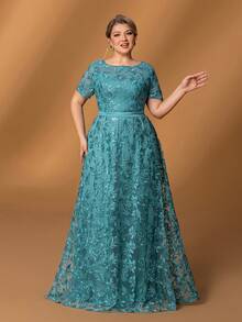 Faeriesty Mosy Plus Short Sleeves Floral Sequin Mother Of The Bride Dress&Wedding Dress&Formal Party Dress&Long Evening Gown