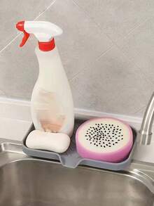 1pc Silicone Kitchen Sink Tray With Drain Spout, Soap Dish Rack, Sponge & Soap Holder Sink Drainer Mat, Household Kitchen Bathroom Accessories, Kitchen Organizer, Bathroom Decor, Drain Pad For Moisture-Proof, Multi-Purpose Draining Mat