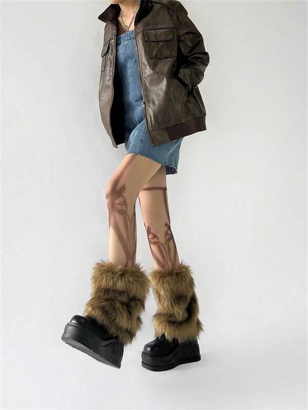 Fluffy Short Boots Cover + Plush Short Leg Warmers, Autumn Winter Leg Warmer With Fox Fur, Y2K Sweet Cool Girl Leg Sleeve For Dancing, JK & Subculture Style