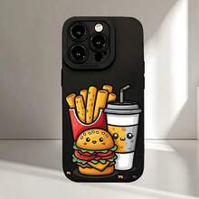 Funda Mate para Teléfono con Diseño de Papas Fritas, Hamburguesa y Bebida, Ofreciendo Protección Completa de 360 Grados para Varios Modelos de , Incluyendo 16, 11, 12, 13, 14, 15 Pro Max - Negro - Ver 10