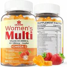 Womens Multivitamin Gummy With Omega 3(DHA_EPA), Vitamin D3 K2, Calcium, Inositol, Daily Womens Vitamin A C E B Complex, L-MethylFolate, Methyl B12,Sugar Free Methylated Multivitamins Minerals, 120Cts - Tên hương vịA - Xem 1