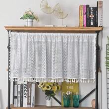 Boho Sheer Curtain Valance Crochet Lace With Bohemian Hollow Knitted Handmade Tassels, Short Farmhouse Window Treatment For Kitchen Cafe, Rod Pocket, 1 Panel 59" W X 24" L, White - TrắngMóc59Wx24LGói 1 - Xem 3