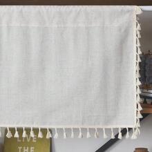 Sutuo Home Boho Sheer Curtain Valance Cotton Linen With Bohemian Handmade Tassels, Short French Farmhouse Window Treatment For Kitchen Cafe, Rod Pocket, 1 Panel 59" W X 18" L, Natural - 亞麻紋理59寬x18升1包 - 查看 4