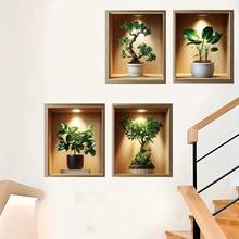 3/4片北欧风花卉植物墙贴，乙烯基墙贴，适用于客厅、卧室、盆栽植物、宿舍、办公室装饰 - 彩色 - 查看 10