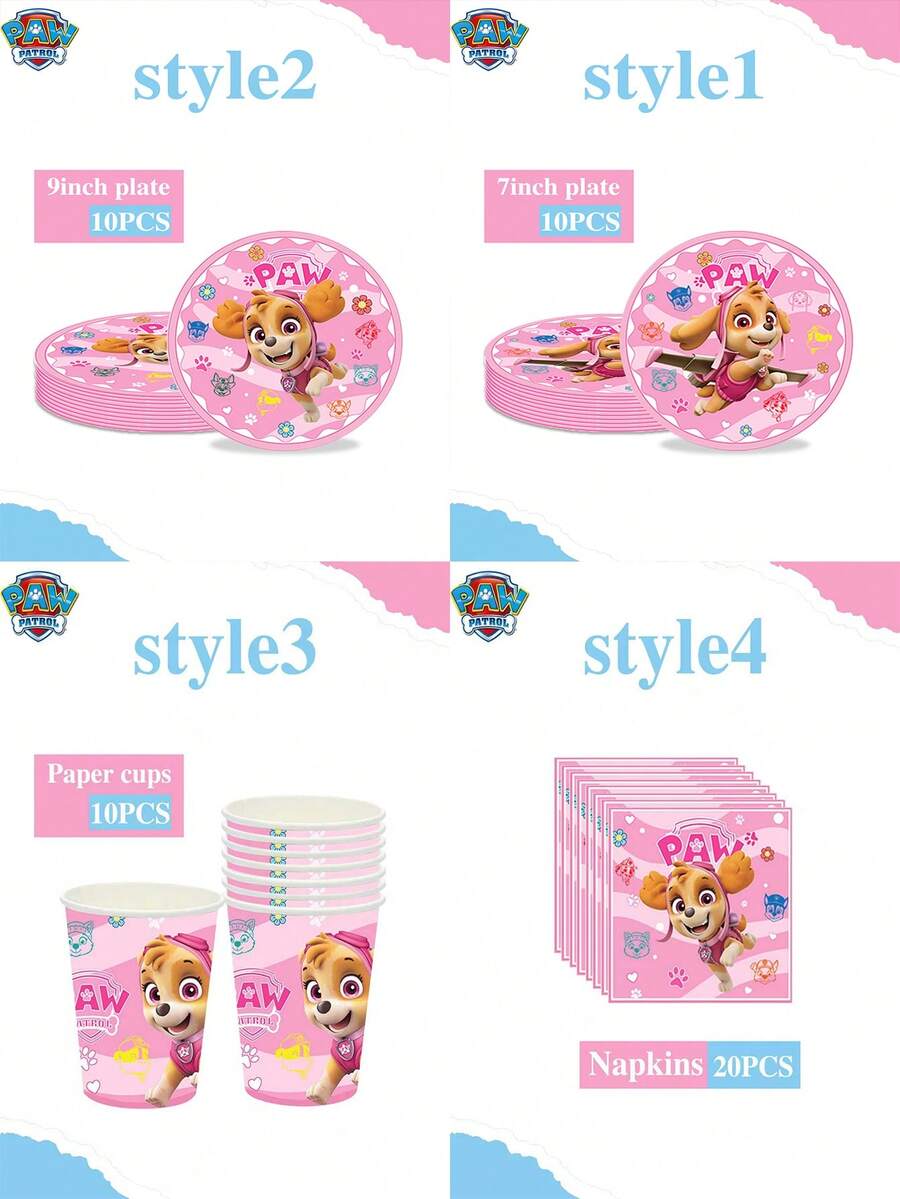 Juego de 50 piezas / 20 piezas / 10 piezas de vajilla y decoraciones con temática de PAW Patrol, que incluye vasos de papel, servilletas de papel y platos de papel. Se utilizan para la decoración y el realce de la atmósfera de la fiesta. Adecuado para reuniones familiares, fiestas al aire libre, fiestas de cumpleaños, actividades de ocio nocturno, picnics y fiestas de camping, ceremonias de graduación, celebraciones de bodas y también se pueden usar para decoraciones de vuelta al colegio.