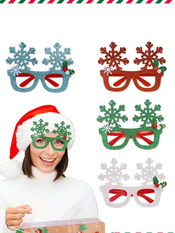 New Christmas Glitter Snowflake Glasses, Christmas Party Decoration, Berry Snowflake Eyeglass Frames, Holiday Photo Props