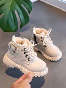 1 Pair Infant Winter Low-Top Boots, Minimalist & Fashionable Children Boots - Beige - View 1