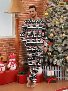 Printstory Customized Men's Pajama Set, Personalized With Any Pattern, Unique Custom Gift, Suitable For Family And Friends, Christmas - Black - View 4