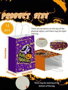 12 Pcs Halloween Trick Or Treat Bags, Halloween Bags With Handles Paper Trick Or Treat Gift Goodie Snacks Bags, Trick Or Treat, Halloween Paper For Holiday Treats Party Favors Supplies For Fall Home Decor, Halloween Party, Halloween Decor, Fall Decor, Halloween Decorations,Thanksgiving, Harvest Decorations And Display, Party Favors - Multicolor - View 8
