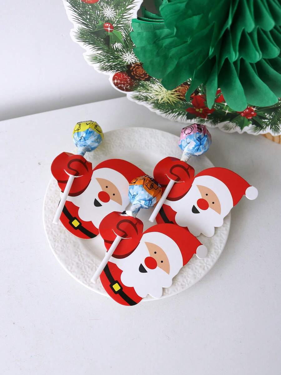 1 set (50 pièces) - Cartes en papier sucette, cartes de décoration à motif créatif de Noël, décorations de bâton de bonbon pour fête d'anniversaire et de vacances, cartes de décoration de paille, fournitures de décoration d'organisateur d'ustensiles de fête de Noël, convient pour la décoration de table de fête de Noël et les pendentifs de décoration d'arbre de Noël, décorations de Noël, pyjamas de Noël, cadeaux de Noël, décoration de Noël