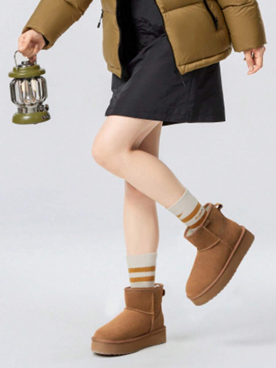 CAMEL CROWN Botas de nieve de caña alta para mujer, zapatos de algodón de invierno cálidos con forro de felpa, estilo retro casual