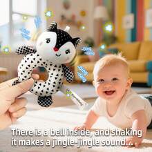 Black & White Animal Baby Teething Rattle Toy With Squeaky Sound - Handheld Sensory Shaker Suitable For Newborns 0-12 Months, Cute Grasping Ring For Early Development