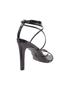 9cm Thin Heel Sandal, Formal Gold With Cross Straps, Party Metallic Silver Gold - Hitam - View 3