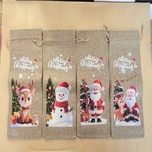 1/4/8pcs Christmas Wine Bottle Bags With Drawstring, Jute Hessian Burlap Wine Gift Bottle Bags, Reusable Fabric Bottle Gift Bags For Christmas, Birthday, Christmas Eve, Travel, Holiday, Party Christmas Christmas Decorations Christmas Pajamas Christmas Gifts Christmas Decor