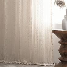 Crochet Boho Curtain 63 Inches Length, Sheer Lace Handmade Tassels Knitted Window Treatment Vintage Rustic Bohemian Farmhouse Drape For Bedroom Rod Pocket 1 Panel 59" W X 63" L, Beige Wave - 米色波浪鉤針編織59寬x63公升1包 - 查看 3