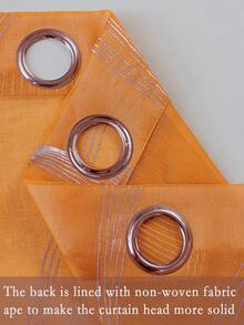 2片装现代银色流苏图案薄纱窗帘，顶部带金属环，可机洗，装饰性涤纶窗帘，适用于客厅，四季皆宜，无绳，编织，120-140克 - 奢华风格窗帘 - 亮橙色 - 查看 5