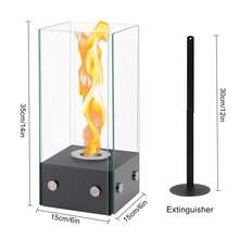 Set Of 16 Rectangular Glass Tabletop Fireplace 35cm H Portable Clean Burning Bio Ethanol Ventless Fire Pit Bowl Pot With Rotating Flame - Black - View 3
