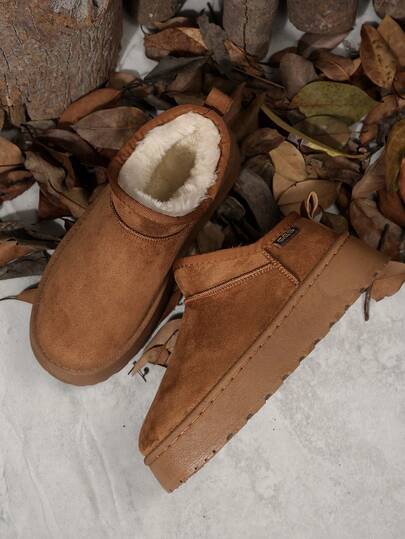 Pantuflas bohemias forradas térmicas y esponjosas, botas de nieve mullidas con suela gruesa, cálidas para interiores/exteriores, botas de piel