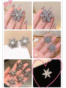 2/6/10pcs Silver Snowflake Hair Clips For Women - Rhinestone & Faux Pearl Non-Slip Claw Clips, Sparkly Winter Hair Accessories For Christmas & New Year Parties, Secure Hold For Thick Long Hair, Elegant Daily Wear Hair Barrettes & Bangs Clips - Silver - View 9