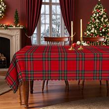 1pc Christmas Tablecloth - Retro Plaid Christmas Tablecloth Pattern, European Vintage Small Red Plaid Style - Durable Polyester Fabric - Suitable For Rectangular, Round, Dining Tables - Party, Home, Restaurant Winter Decor - Easy To Clean Holiday Decoration - Multicolor - View 10