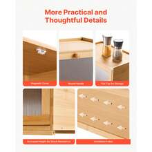 Bread Box For Kitchen Counter, Large Capacity Bamboo Bread Storage Container, Farmhouse Wooden Breadbox Organizer For Homemade Bread, Storage Holder Bin With Acrylic Wavy Door Panel, Natural - Rectangular Single-layer Natural Wood - View 7