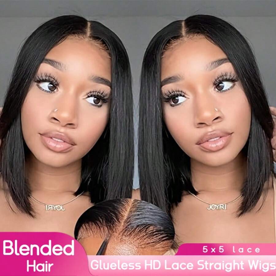 12 Inch 13x4 HD Lace Frontal Short Straight Bob Wig Glueless Wig Virgin Brizilian Hair Wigs 200% Density Glueless Wig With Fiber Wig Beginner For 13x4 Ear To Ear Lace Front Long Hair Pre Plucked Natural Hairline Straight Bob Wigs Daily Use