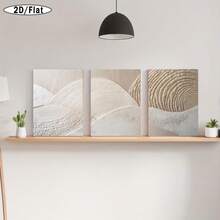 Modern Abstract Art Canvas Prints • 3pcs Handmade Wood Frame Wall Decor • 2D Flat Neutral Beige & White Textured Plaster Effect • Vertical Indoor/Outdoor Wall Art For Living Room, Bedroom, Office • Spring/Summer Home Decoration - 黑色 - 查看 5