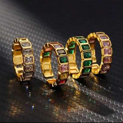 VKHK 1 件奢华彩色全锆石装饰开口戒指，适合女性婚礼佩戴和礼物