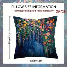 2 fundas de cojín con estilo de Gustav Klimt - Impresión plana 2D de arte floral vibrante, con cremallera suave, lavable a máquina para decoración del hogar cómoda en sala de estar, dormitorio, sofá, material duradero, diseño exclusivo de diseñador, insertos no incluidos, 2D plano