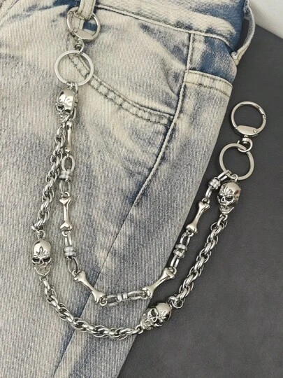 Y2K New Model Stainless Steel Skull Head And Bone Splice DIY Pants Chain Fashionable Men And Women One's Waist Luxury Accessories