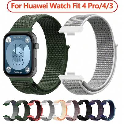 兼容华为 Watch Fit 3 4 4 Pro 耐用尼龙环带透气腕带智能手表手链配件舒适轻便表带适合日常使用和锻炼