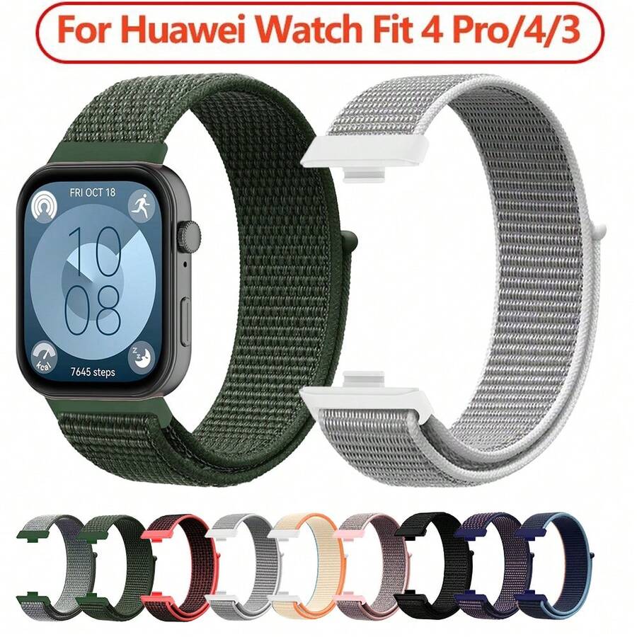 兼容华为 Watch Fit 3 4 4 Pro 耐用尼龙环带透气腕带智能手表手链配件舒适轻便表带适合日常使用和锻炼 - 彩色 - 查看 1