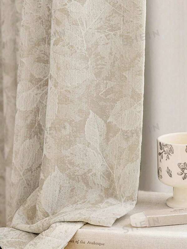1Pc, French Jacquard Print Leaf Blackout Bedroom Curtains, Living Room High-End Light Luxury Retro Window Decoration Drapes