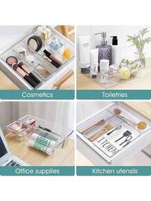 25pcs Clear Plastic Drawer Organizer Set, 4 Sizes Of Clear Drawer Organizers And Storage Bins For Cosmetic/Jewelry Dressers, Kitchen Gadgets Or Office Desks. Bathroom Drawer Organizer Tray With Anti-Slip Mat, Kitchen Storage Dividing Box, Box,Cabinet,Rack For Outdoor Storage