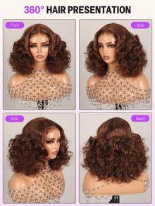 MEGALOOK 200% 密度奢华 100% 真人发预剪 6x5 蕾丝前假发，巧克力棕色，沙龙级品质，易于佩戴，蓬松丰盈，#4 深棕色卷发假发，无需胶水，100% 原生真人发假发，耐用轻盈帽 - S4 - 查看 5