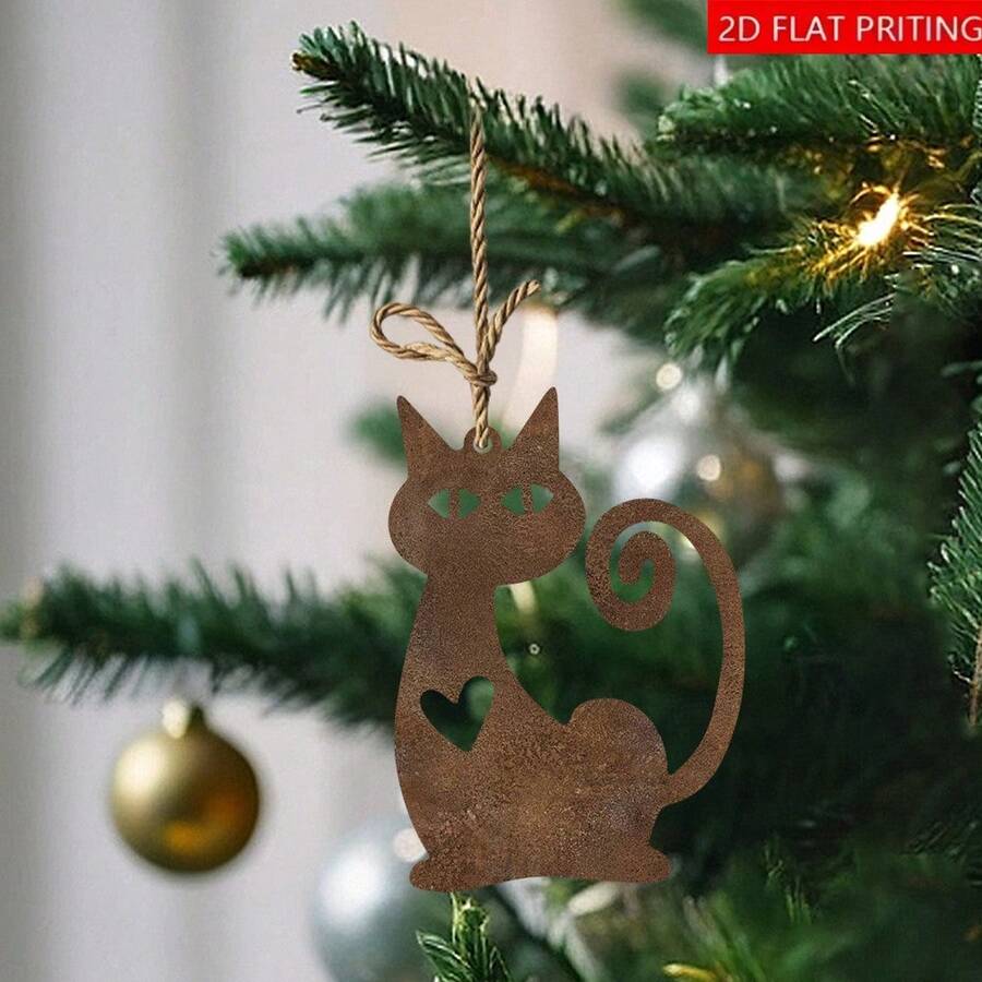 2D Flat Vintage Cat Acrylic Ornament - Suitable For Christmas Tree And Outdoor Decoration, No Power Source Required, Easy Hanging Design Home Decor Christmas Decorations Room Decor
