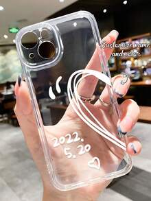 2pcs Customized Couple/Couples/Spouse/Best Friend Anniversary Text & Heart Design Soft Phone Case Cover Compatible With Iphone 11/12/13/14/15 Pro Max - Clear - View 1