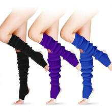 Long Leg Warmers Women 24 Inch Over Knee Knit Ribbed Leg Warmer Stirrup Yoga 80s Party Dance Ballet Supply - Black, Purple, Sapphire - View 1