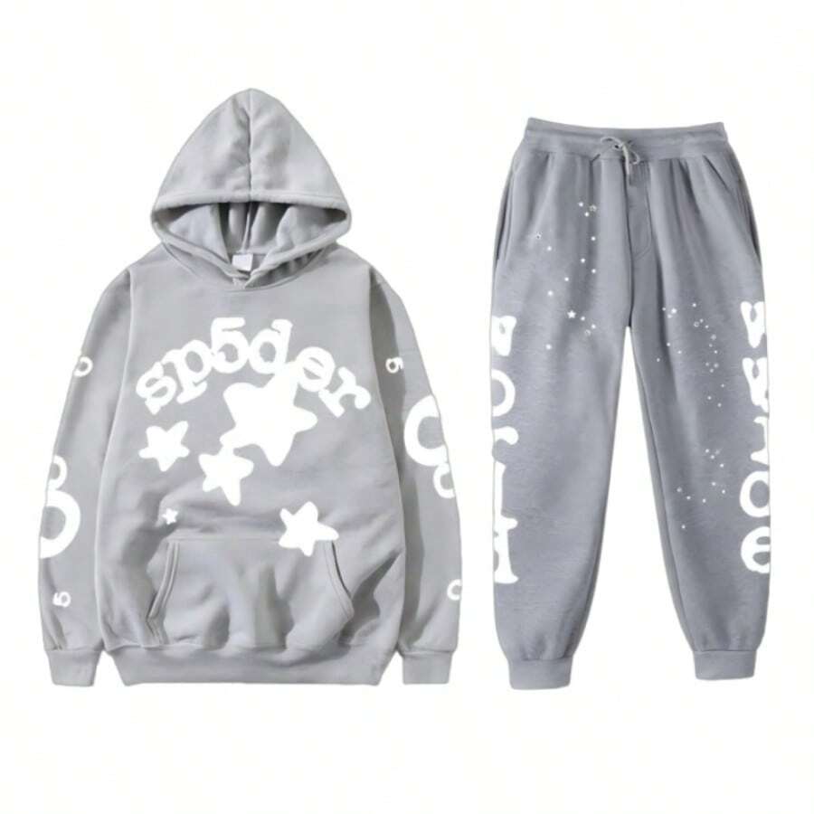 Hip Hop Spider Hoodies Set Y2k Hoodie Tracksuit Pullover Sweatshirt For Women Men Matching Hoodies Street Suit Two-Piece Set All Over Print Animal Cut & Sew Casual Cute Drawstring Conjunto Para Mujer - 灰色 - 查看 1