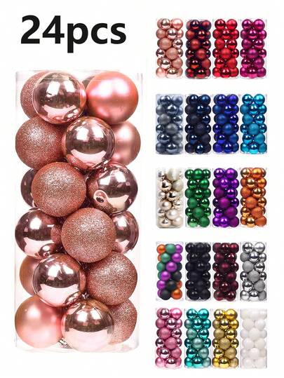 24 piezas/Caja Bolas de Navidad de 3cm, Papá Noel, Piña, Estrella Decorativa del Árbol y Otras Decoraciones del Árbol de Navidad, Decoración del Hogar, Decoraciones Navideñas, Decoración de Habitación de Invierno