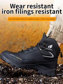 Unisex High-Top Safety Shoes, Lightweight Steel Toe Work Boots, Lightweight Steel Toe Safety Shoes, Men's Work Sneakers, Rotary Button Easy-To-Wear Work Safety Boots, Breathable Sports Shoes, Men's Work Boots, Men's Safety Shoes, Men's Safety Boots, Anti-Crush Steel Toe Work Shoes, Men's Work Boots, Anti-Puncture Safety Sports Shoes, Men's Sports Safety Boots, Waterproof, Suitable For Outdoor And Hiking, Work Shoes, Steel Toe Boots, Men's Shoes, Men's Work Training Shoes - Black - View 4