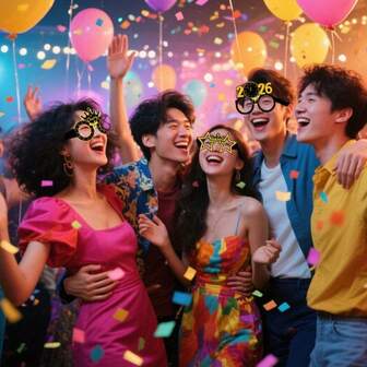 16/32件新年快乐纸质眼镜派对装饰，2026跨年拍照道具眼镜，适合新年派对装饰用品，通用尺寸（无镜片）