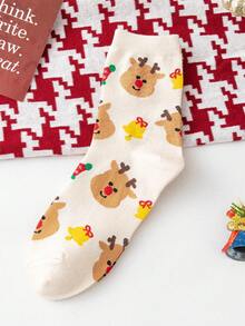 1 par/4 pares de calcetines cómodos y casuales de invierno con estampado de Papá Noel y hombre de jengibre para hombres