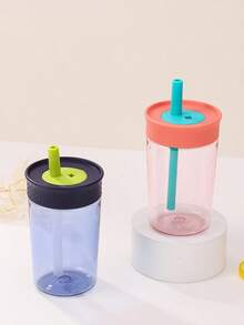 1pc 15oz Durable Plastic Straw Cup With Leak-Proof Design, Suitable For Children Travel And Home Use - Pink - View 6