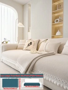 1 tấm phủ ghế sofa viền hoa sang trọng, khăn phủ ghế sofa chống trượt, chống bụi, chống trầy xước, tấm bảo vệ ghế sofa sang trọng, vỏ bọc ghế sofa trang trí, thích hợp cho phòng khách, phòng ngủ, phòng học, văn phòng, xe hơi, mọi mùa - Màu be - Xem 21