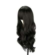 Wavy Hair Wig With Bangs Black Organic Fiber Long 60cm - màu đen - Xem 3